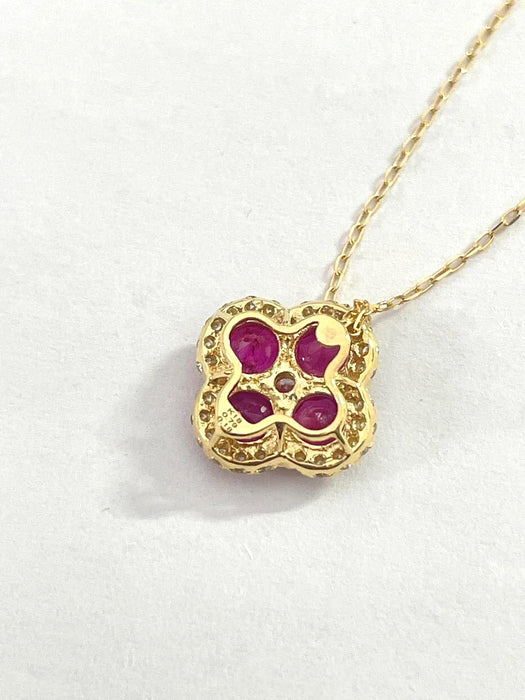 NO BRAND Clover Ruby & Diamond Necklace
