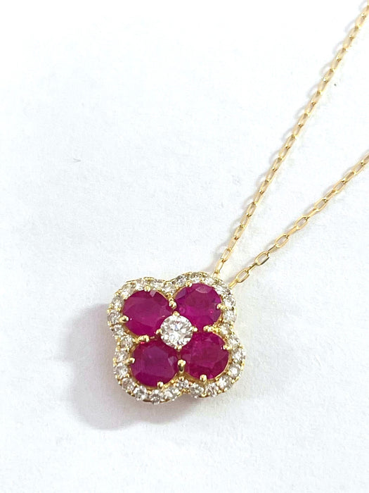 NO BRAND Clover Ruby & Diamond Necklace
