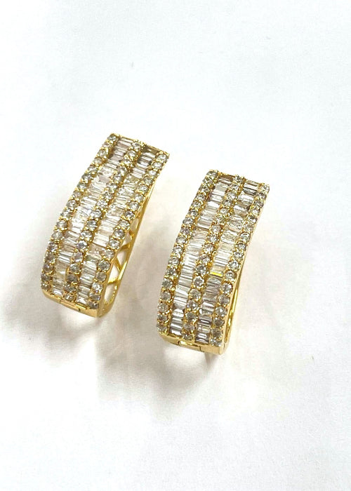 NO BRAND Baguette Diamond Hoop Earrings