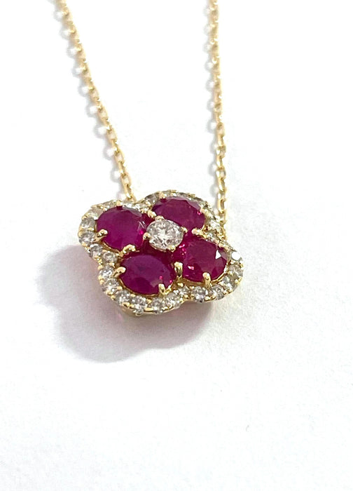 NO BRAND Clover Ruby & Diamond Necklace