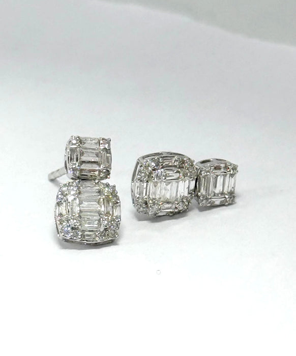 NO BRAND Baguette Diamond Stud Earrings