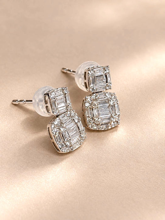 NO BRAND Baguette Diamond Stud Earrings