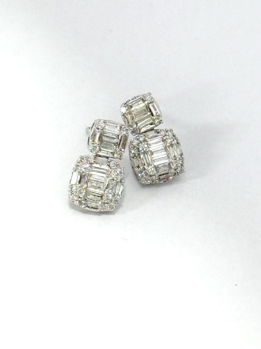 NO BRAND Baguette Diamond Stud Earrings