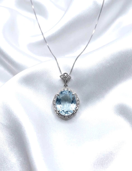 NO BRAND Aquamarine & Diamond Necklace