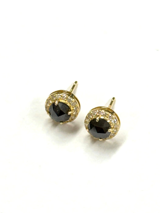 NO BRAND Black & White Diamond Round Stud Earrings