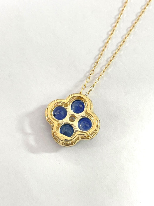 NO BRAND Clover Sapphire & Diamond Necklace