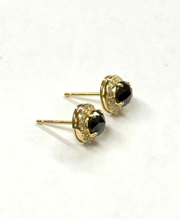 NO BRAND Black & White Diamond Round Stud Earrings