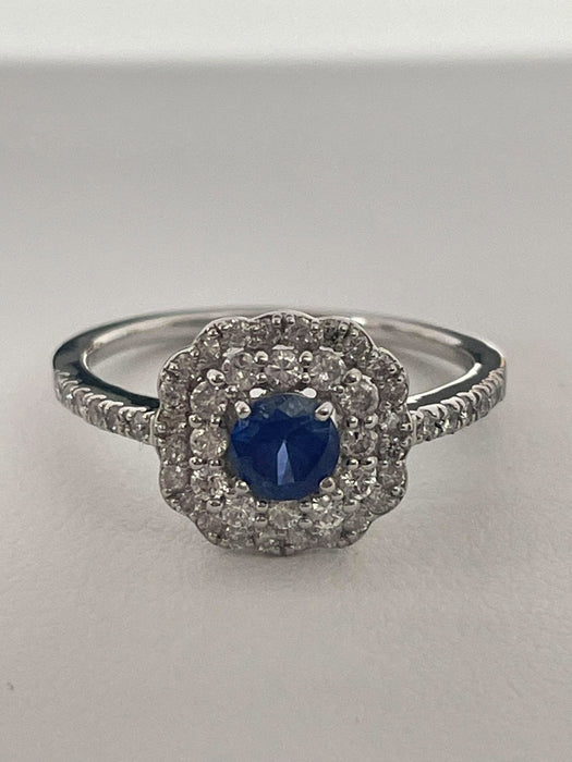 NO BRAND Sapphire & Cluster Diamond Ring