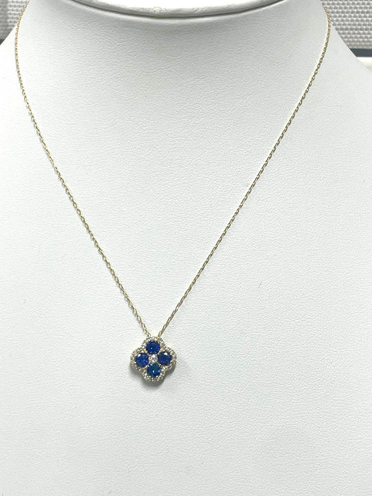 NO BRAND Clover Sapphire & Diamond Necklace