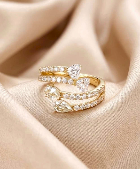 NO BRAND Heart & Pear Shape Bypass Diamond Ring