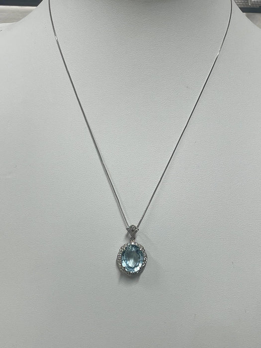 NO BRAND Aquamarine & Diamond Necklace