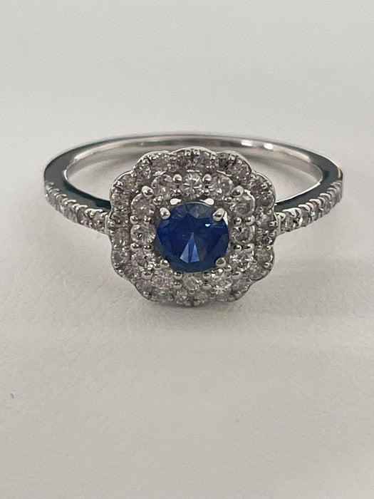 NO BRAND Sapphire & Cluster Diamond Ring