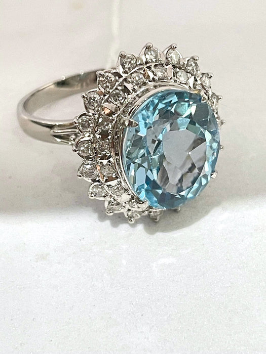 NO BRAND Blue Topaz & Diamond Ring