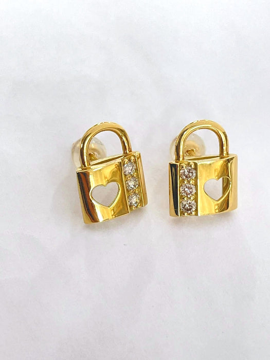 NO BRAND Heart Padlock Diamond Stud Earrings
