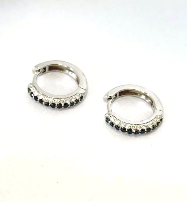 NO BRAND Black & White Diamond Hoop Earrings