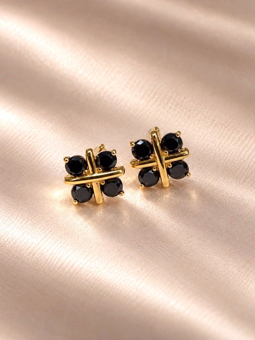 NO BRAND Clover Black Diamond Stud Earrings