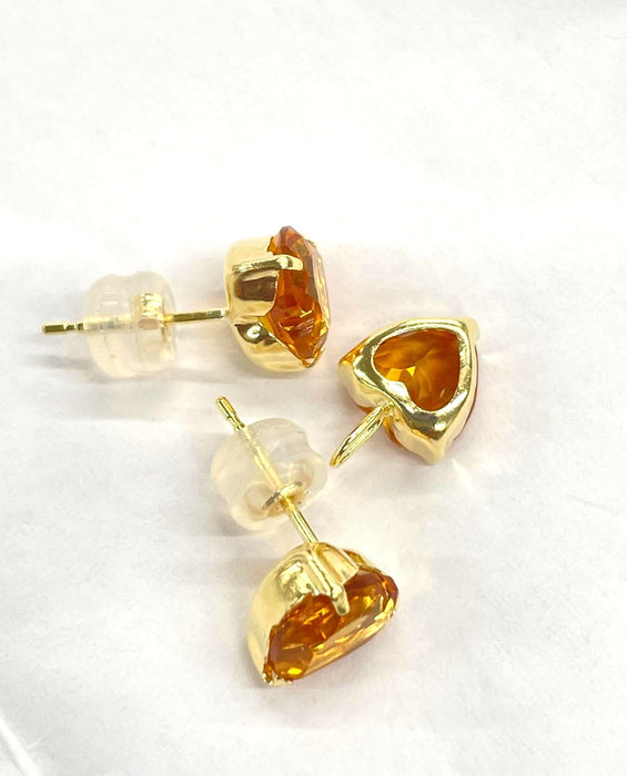 NO BRAND Heart Citrine Top Pendant & Stud Earrings (SET)