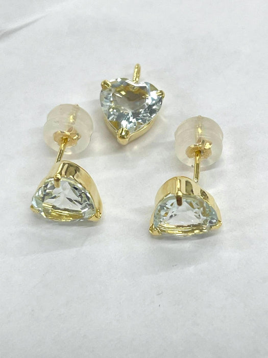 NO BRAND Heart Aquamarine Top Pendant & Stud Earrings (SET)