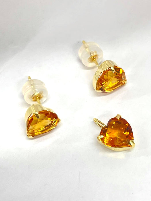 NO BRAND Heart Citrine Top Pendant & Stud Earrings (SET)