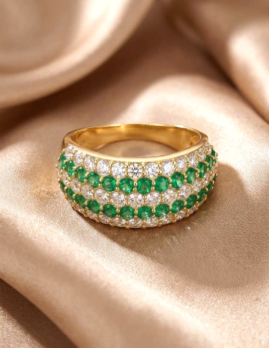 NO BRAND Emerald & Diamond Dome Ring