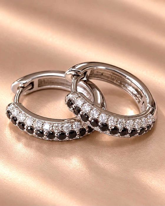 NO BRAND Black & White Diamond Hoop Earrings
