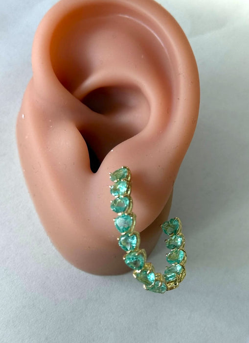NO BRAND Emerald Heart C-Hoop Earrings