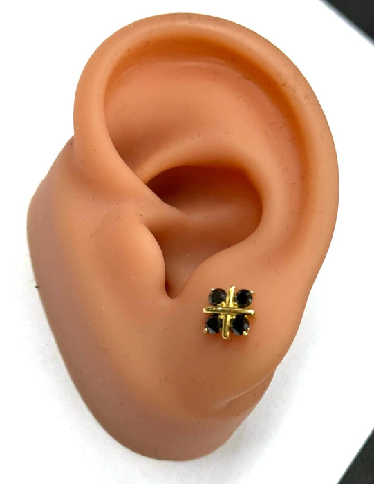 NO BRAND Clover Black Diamond Stud Earrings