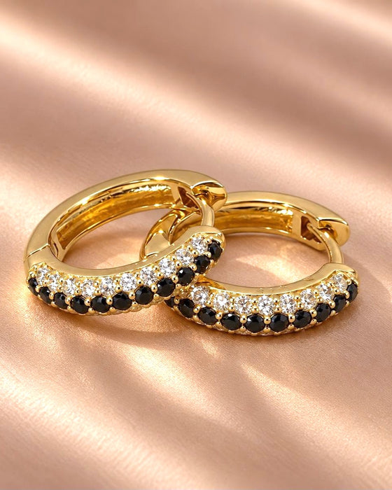 NO BRAND Black & White Diamond Hoop Earrings