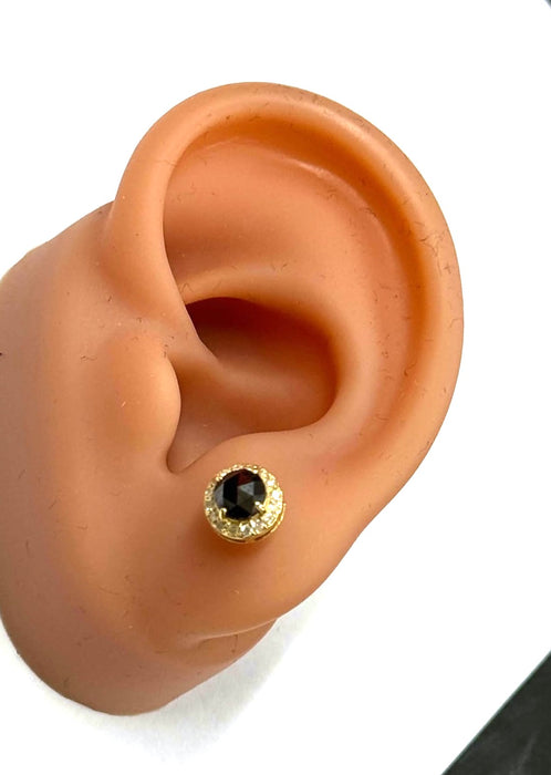NO BRAND Black & White Diamond Round Stud Earrings