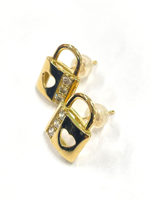 NO BRAND Heart Padlock Diamond Stud Earrings