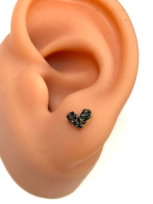 NO BRAND Heart Black Diamond Stud Earrings
