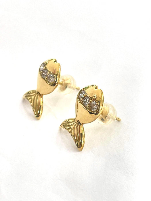 NO BRAND Fish-Shaped 3P Diamond Stud Earrings