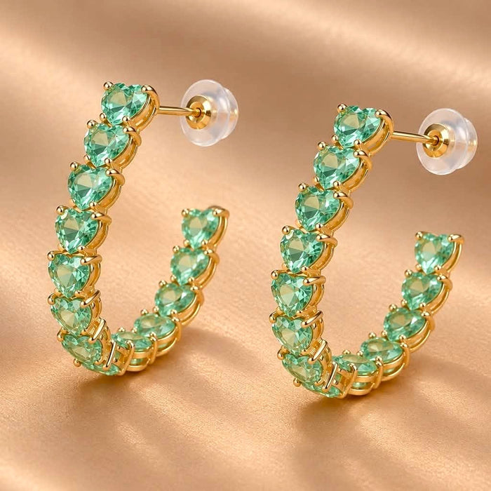 NO BRAND Emerald Heart C-Hoop Earrings