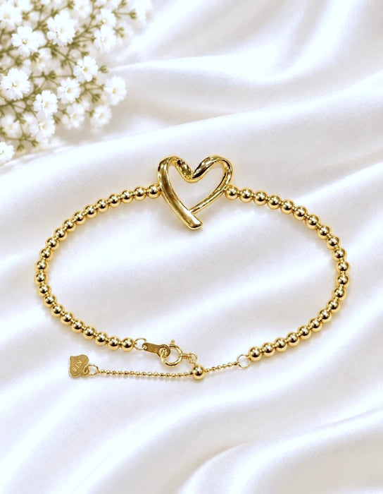 NO BRAND Open Heart Beaded Chain Bracelet