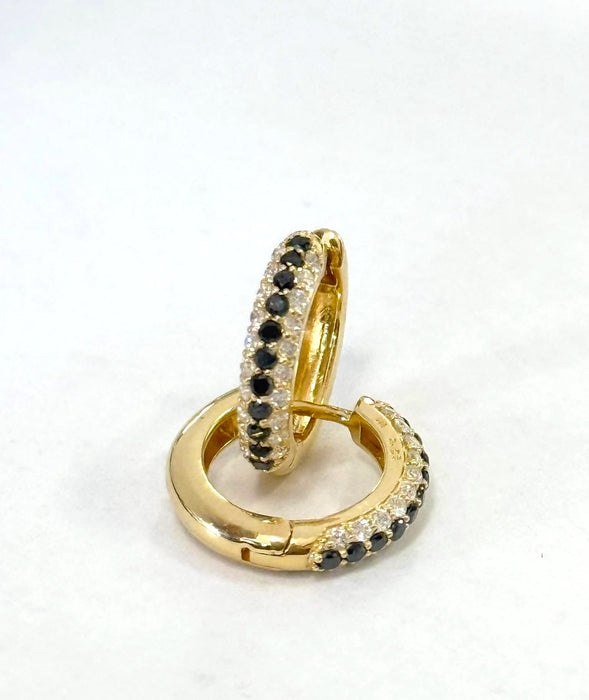 NO BRAND Black & White Diamond Hoop Earrings