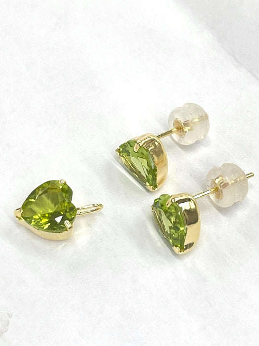 NO BRAND Heart Peridot Top Pendant & Stud Earrings (SET)