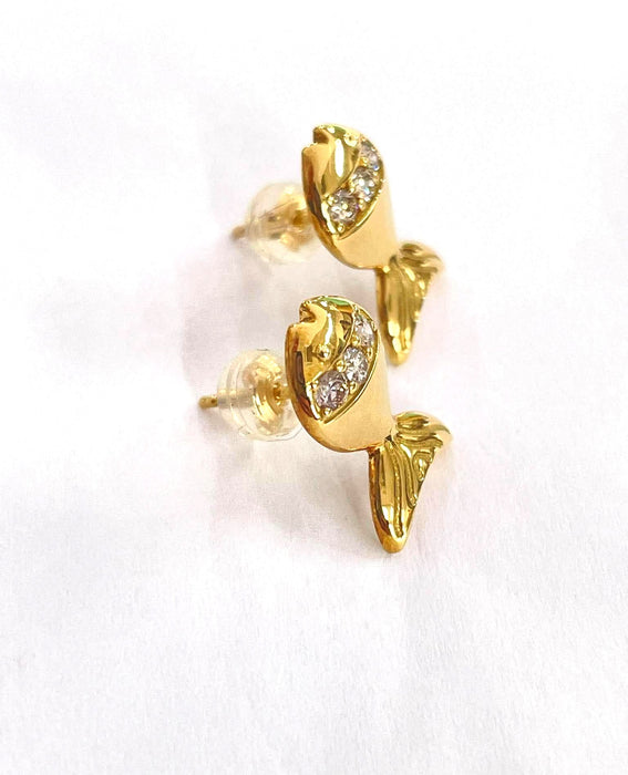 NO BRAND Fish-Shaped 3P Diamond Stud Earrings