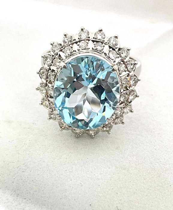 NO BRAND Blue Topaz & Diamond Ring