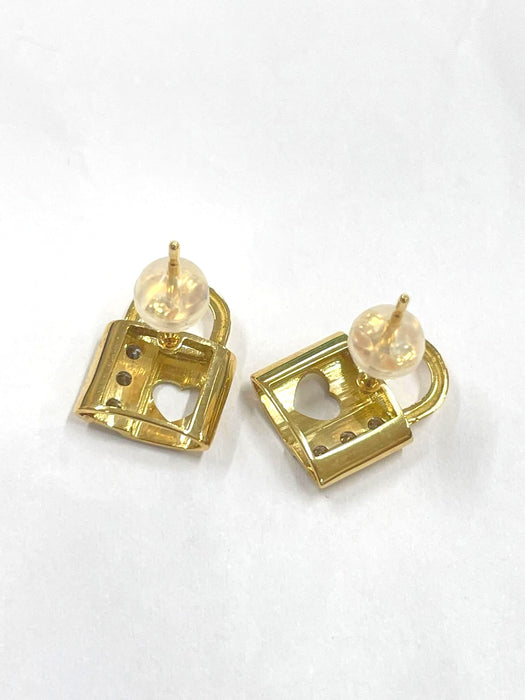 NO BRAND Heart Padlock Diamond Stud Earrings
