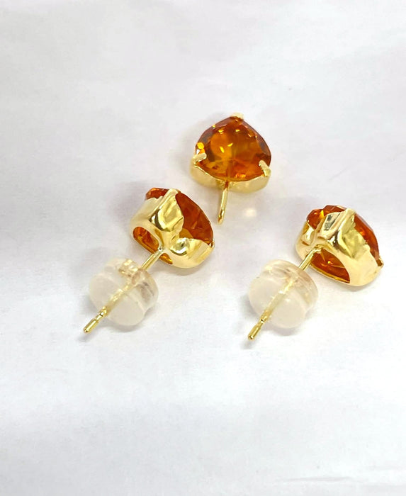 NO BRAND Heart Citrine Top Pendant & Stud Earrings (SET)