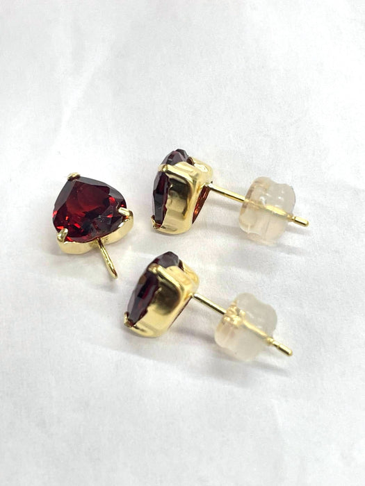 NO BRAND Heart Red Garnet Top Pendant & Stud Earrings (SET)