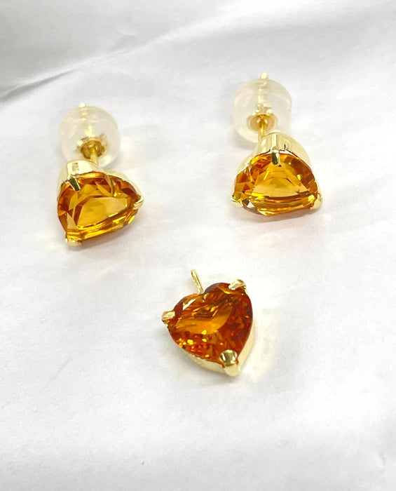 NO BRAND Heart Citrine Top Pendant & Stud Earrings (SET)
