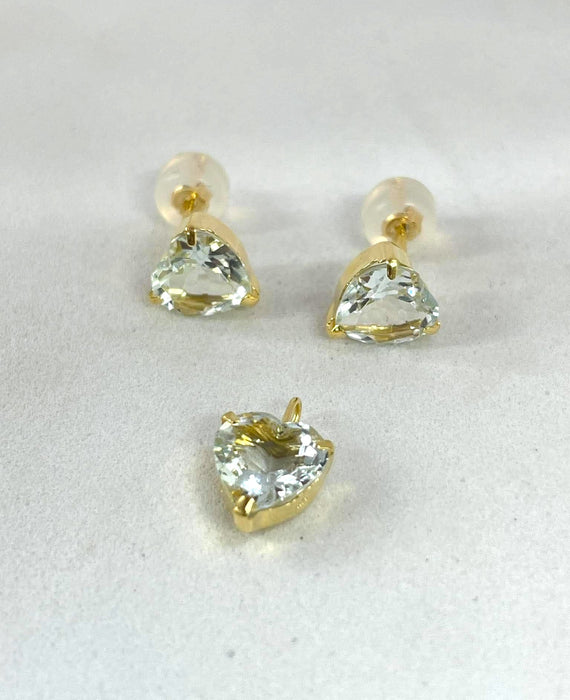 NO BRAND Heart Aquamarine Top Pendant & Stud Earrings (SET)