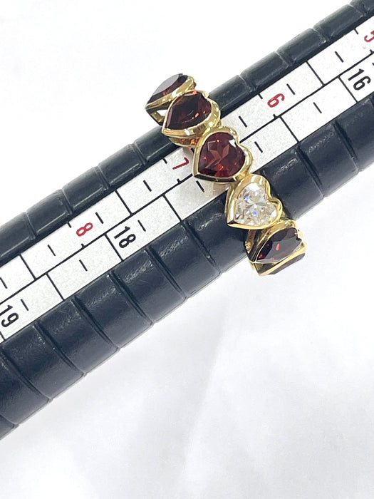 NO BRAND Heart Red Garnet & Diamond Ring