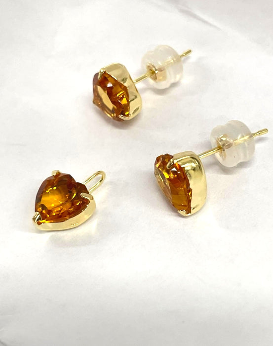 NO BRAND Heart Citrine Top Pendant & Stud Earrings (SET)