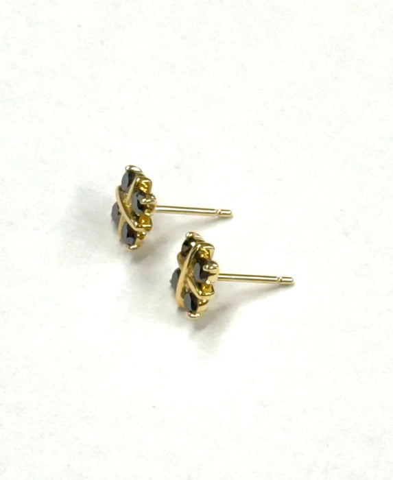 NO BRAND Clover Black Diamond Stud Earrings