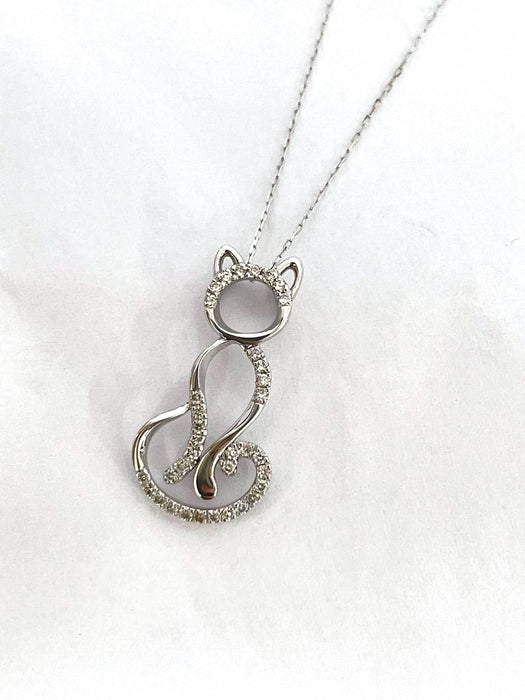 NO BRAND Cat-Shaped Diamond Necklace
