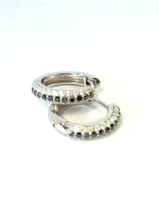 NO BRAND Black & White Diamond Hoop Earrings