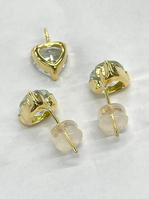 NO BRAND Heart Aquamarine Top Pendant & Stud Earrings (SET)
