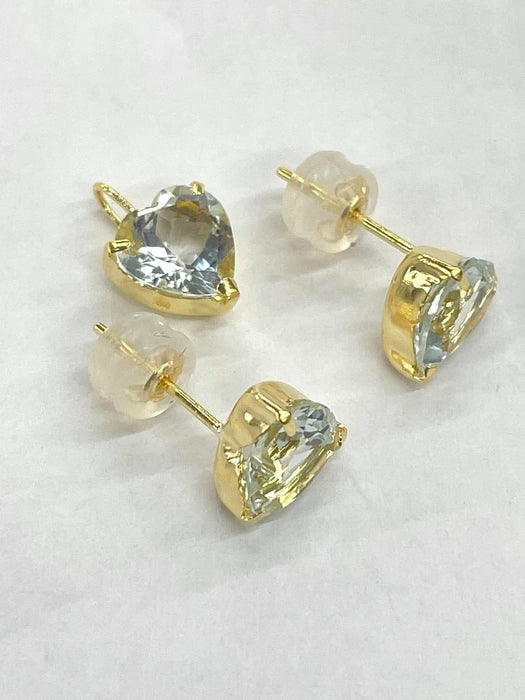 NO BRAND Heart Aquamarine Top Pendant & Stud Earrings (SET)